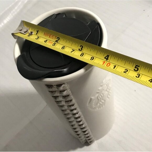 Starbucks Tumbler 2014 White Travel With Lid Silver Studded Ceramic Double Wall - Picture 12 of 12
